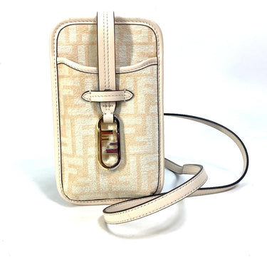 FENDI Pouch 7AS131 viscose/leather beige Smartphone case Zucca logo phone pouch, smartphone pouch Women Used Authentic
